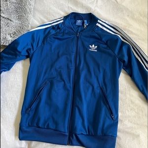 Adidas Track Jacket With Three Stripes Size Medium Blue